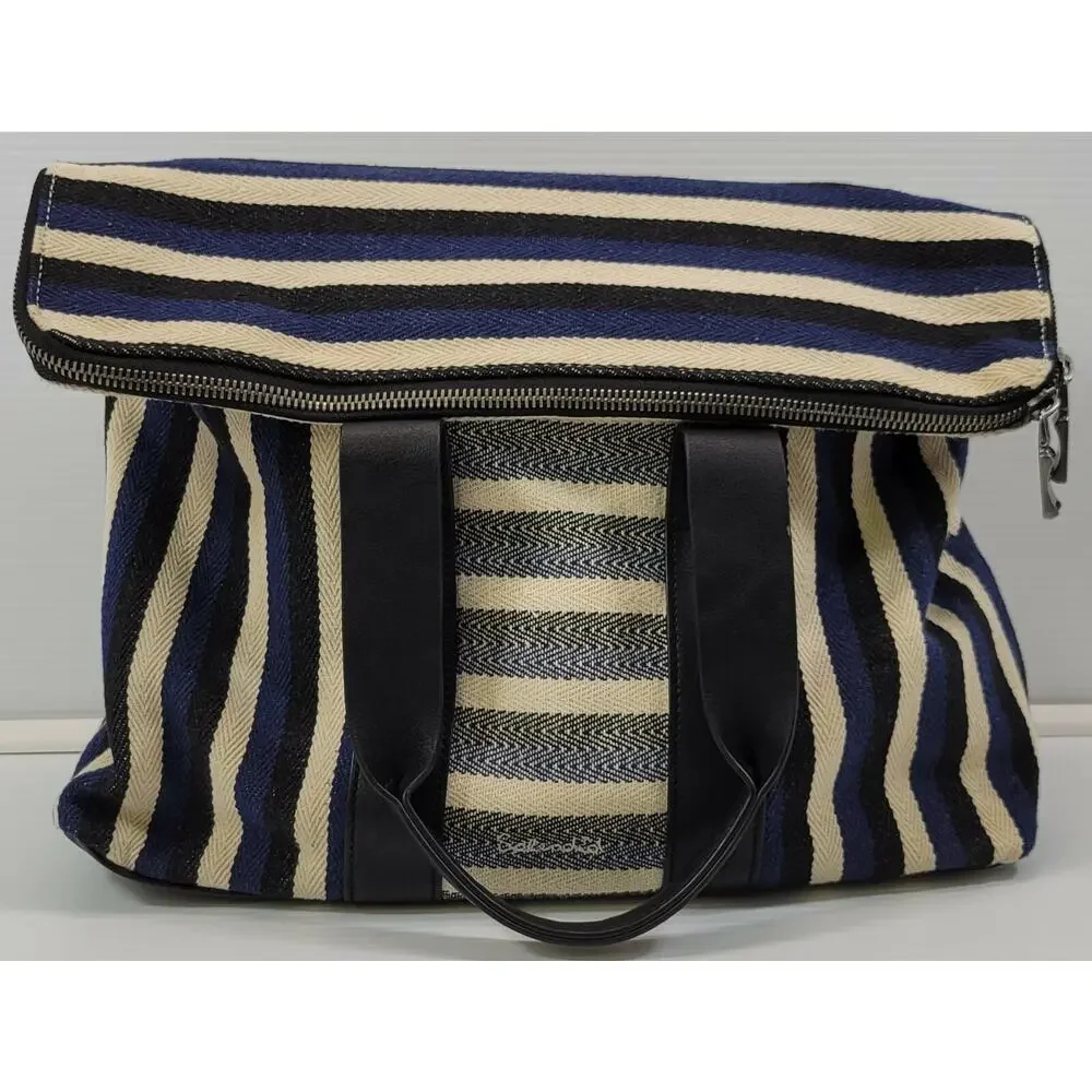 c4) Splendid Women's Hobo Tote Cotton Striped Bag Blue Black White
